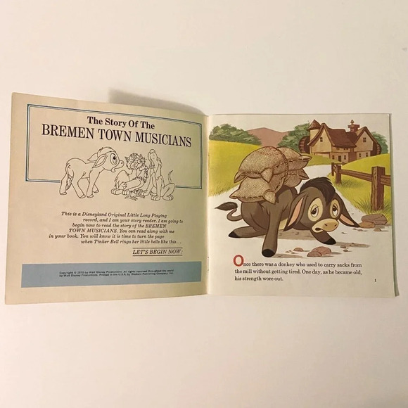 Vintage 1970 Disney Bremen Town Musicians  7 Inch Record and Book - Picture 3 of 15